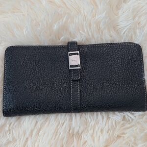 EUC Salvatore Ferragamo Black Pebbled Leather Wallet with Silver Buckle